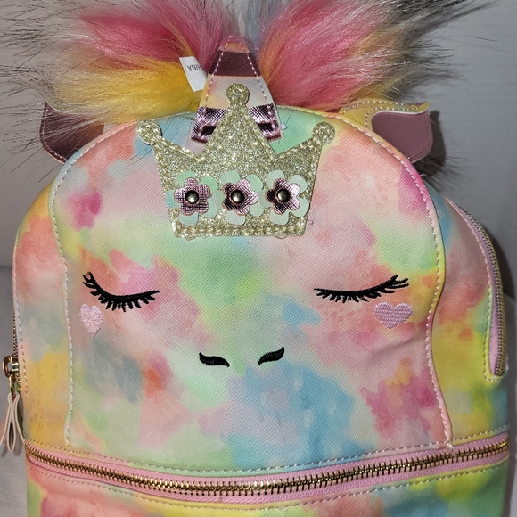 UNDERONESKY Unicorn Tie Dye Rainbow Pastel Princess Mini Zippered Backpack NWT - Picture 3 of 16